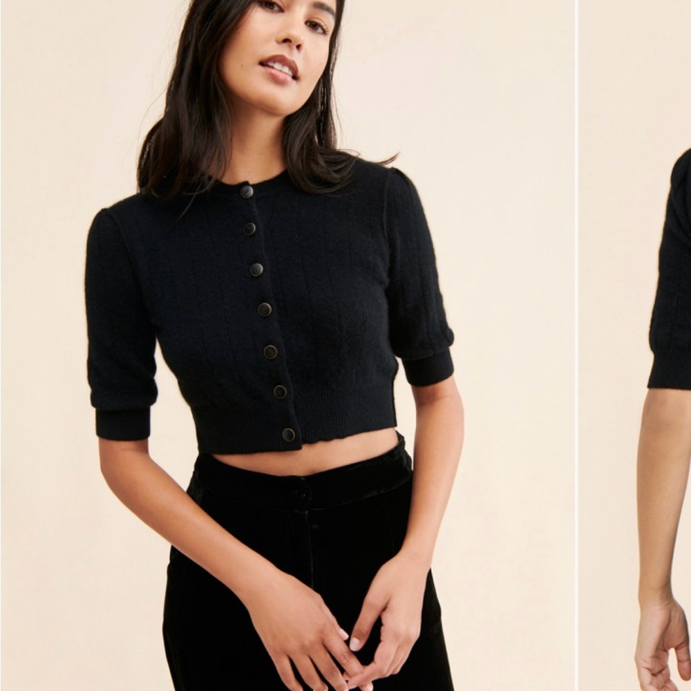 Free People Black Button-Up Cashmere Crop Top